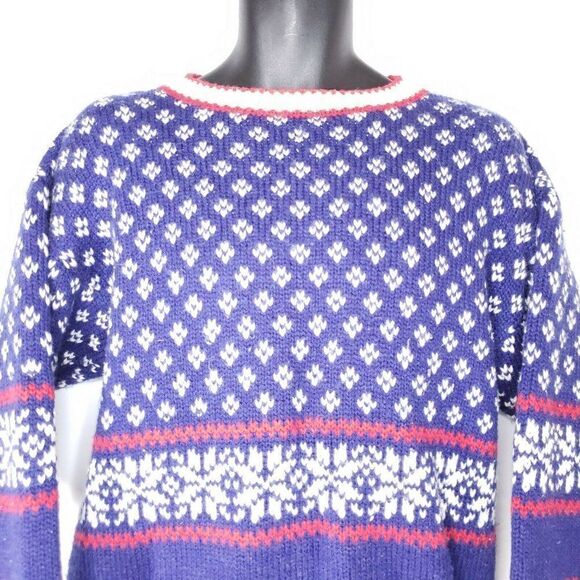 Vtg Interim M Blue White Red Fair Isle Ski Sweater - Picture 1 of 6
